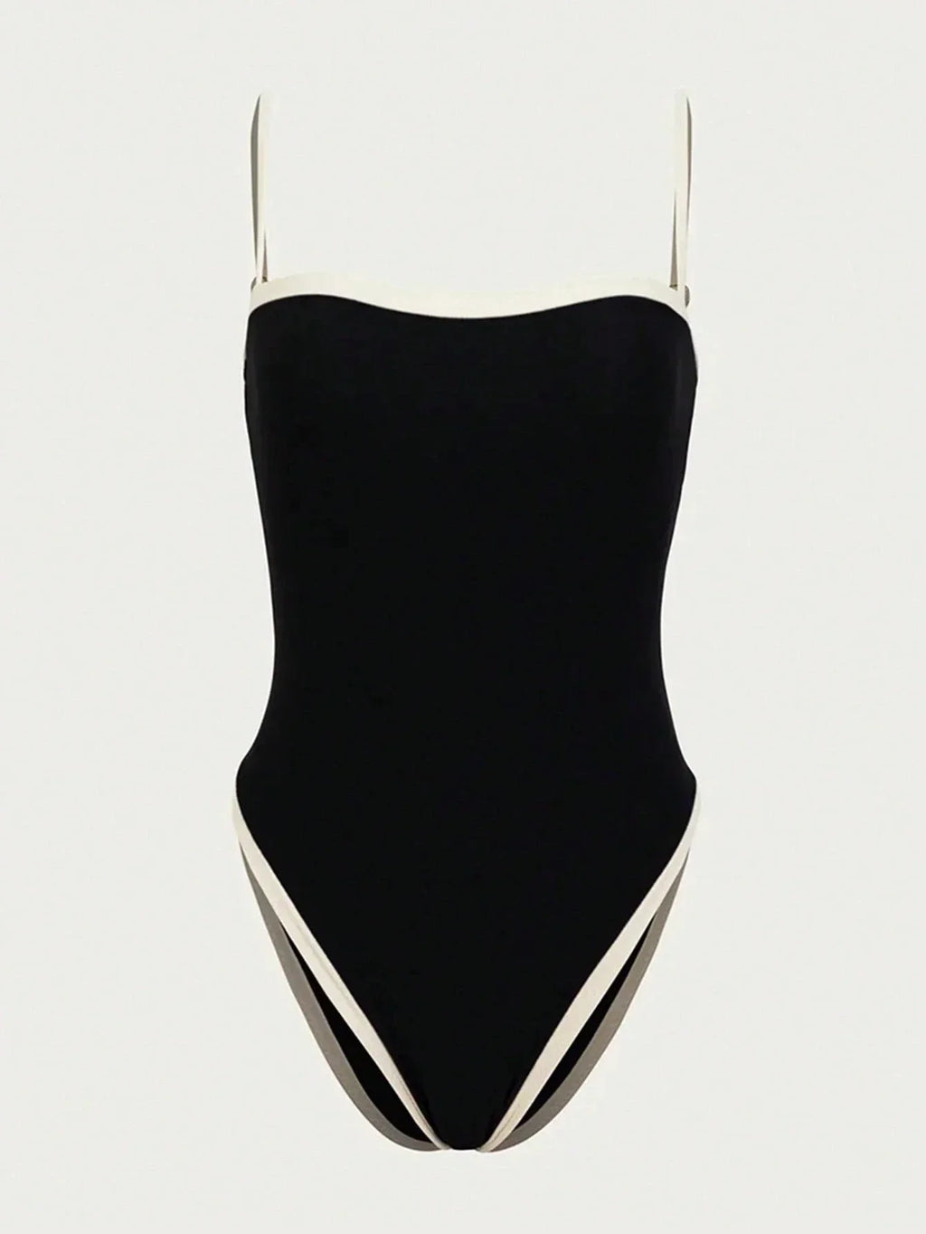 One-Piece Swimsuit in Black with High-Leg Cut and Contrast Detail