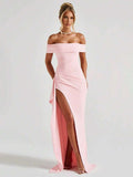 ROSALÉA – Off-Shoulder Bodycon A-Line Maxi Dress with Slit