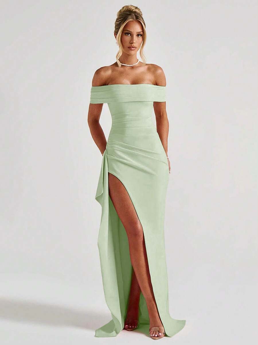 ROSALÉA – Off-Shoulder Bodycon A-Line Maxi Dress with Slit
