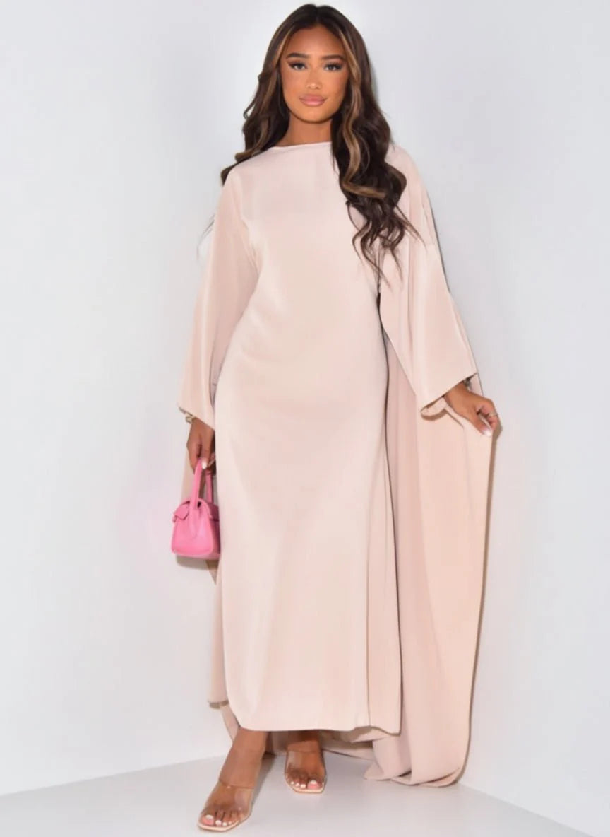 Cape Sleeve Maxi Dress Women Boat Neck Floor Length Formal