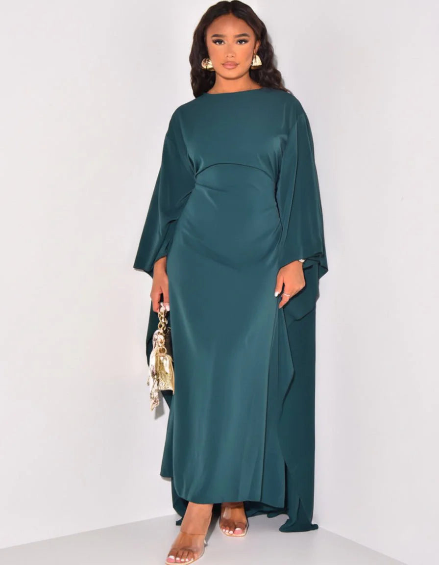 Cape Sleeve Maxi Dress Women Boat Neck Floor Length Formal