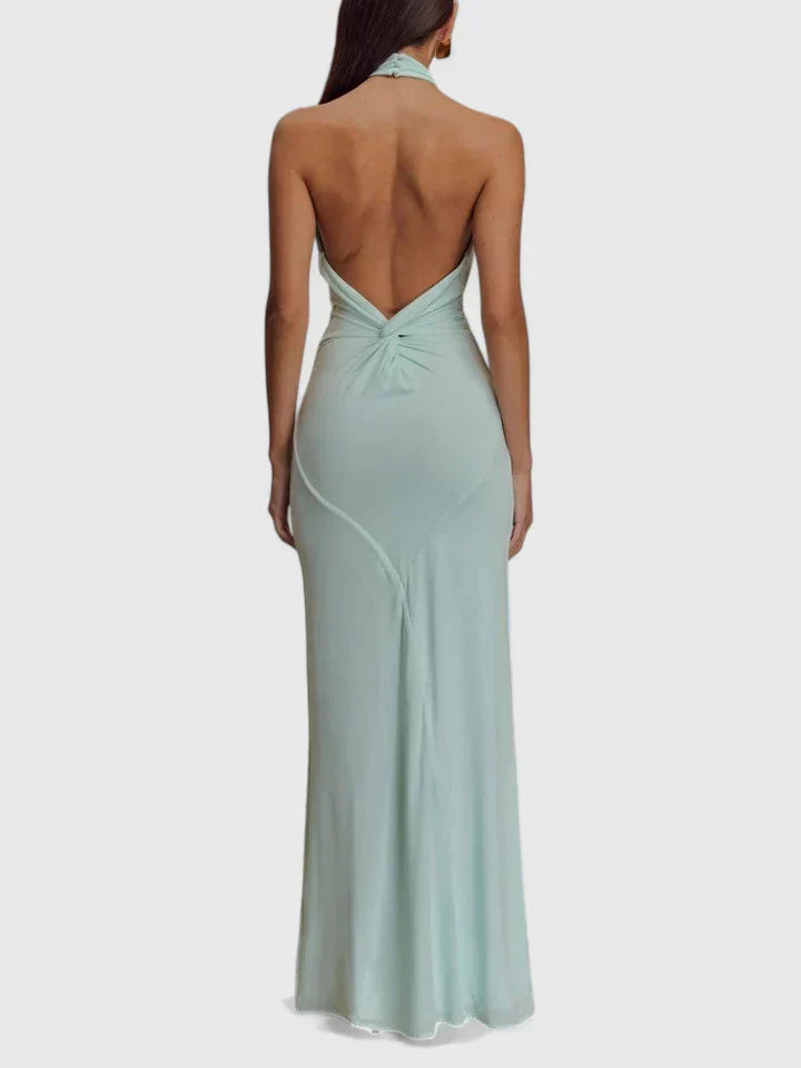 Mauve Twisted Halter Column Maxi Dress - Evening