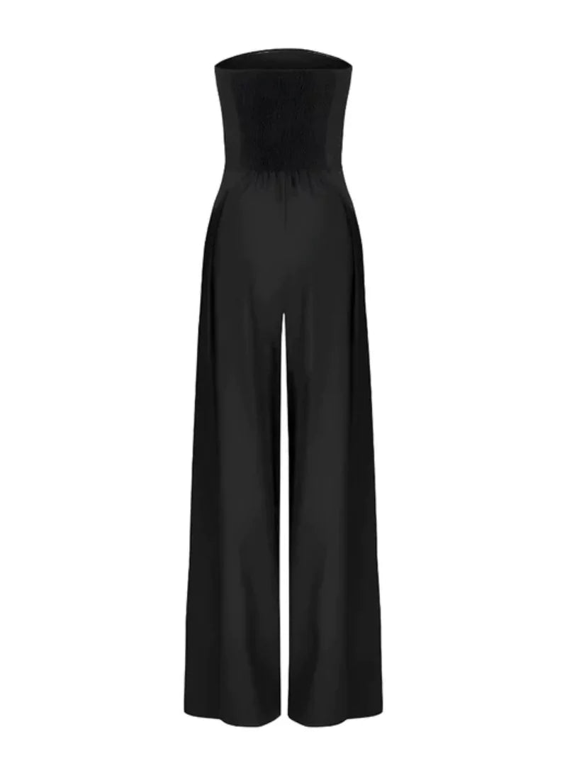 Strapless Wide Leg Jumpsuit Women Bandeau Palazzo Pleated