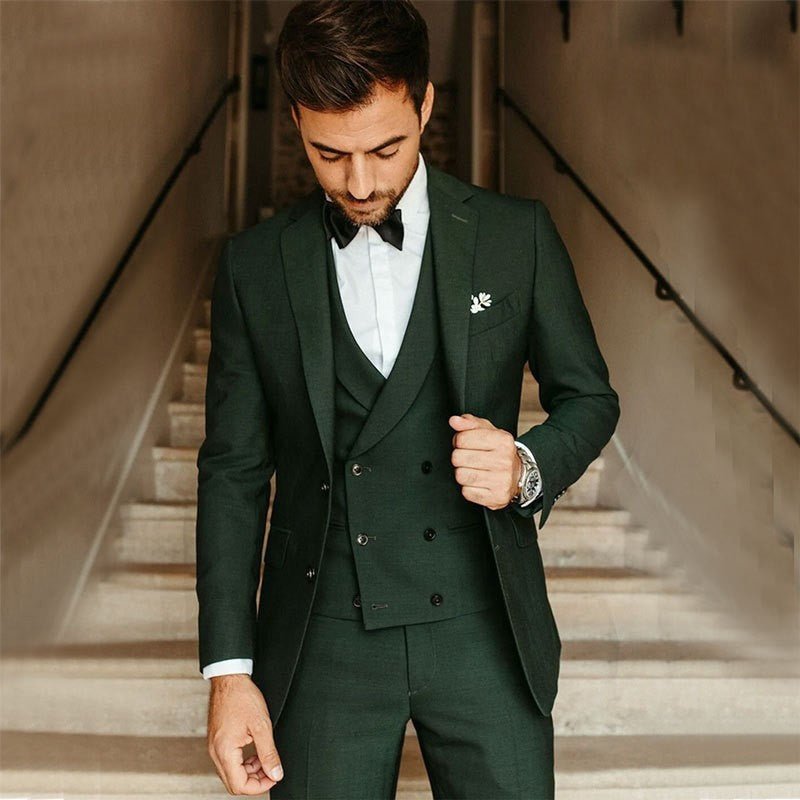 Men Three-Piece Suit Peak Lapel Six-Button Vest Blazer Pants