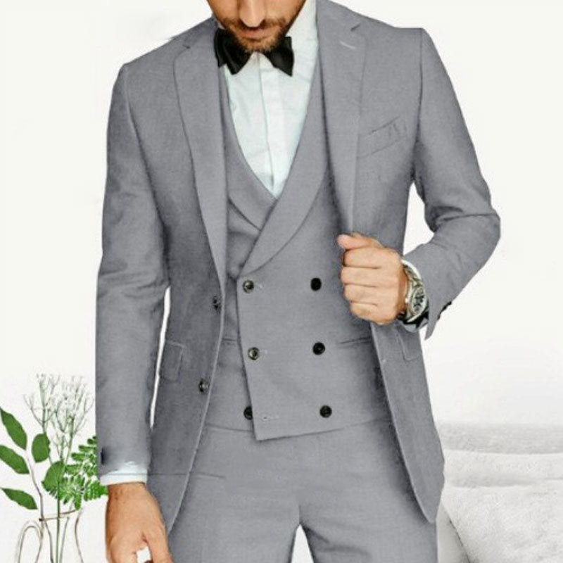 Men Three-Piece Suit Peak Lapel Six-Button Vest Blazer Pants