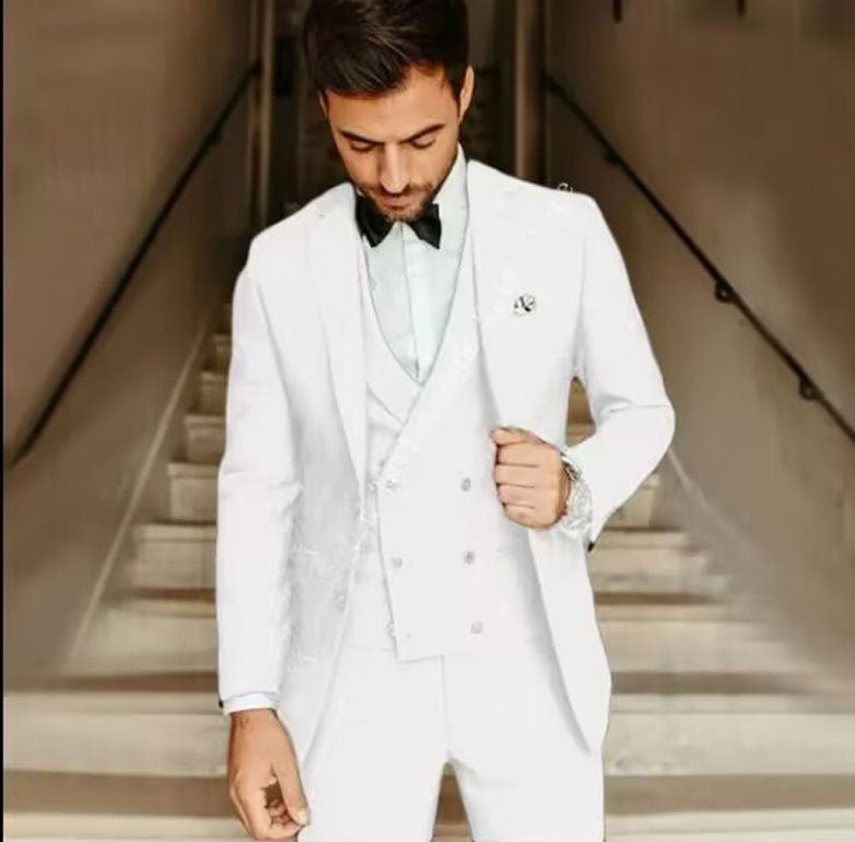 Men Three-Piece Suit Peak Lapel Six-Button Vest Blazer Pants