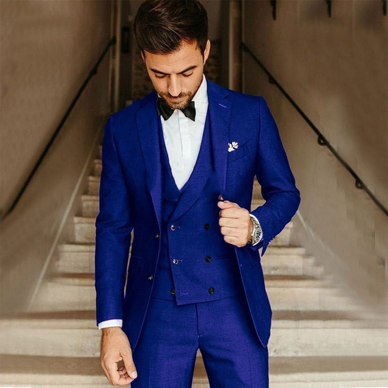 Men Three-Piece Suit Peak Lapel Six-Button Vest Blazer Pants