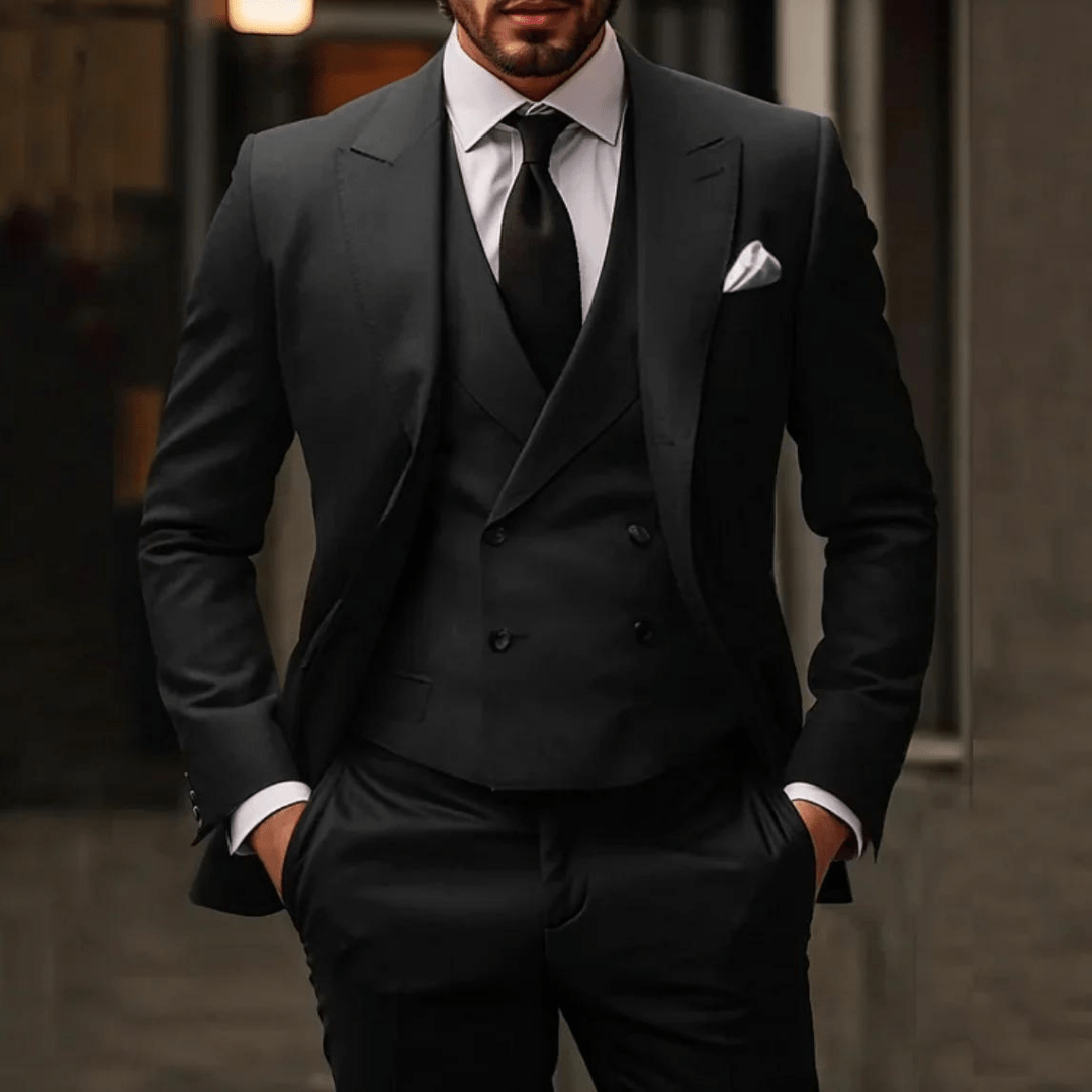 Men Three-Piece Suit Set Peak Lapel Double-Breasted Vest