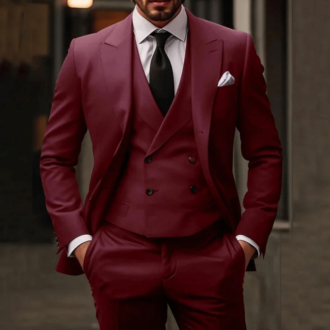 Men Three-Piece Suit Set Peak Lapel Double-Breasted Vest