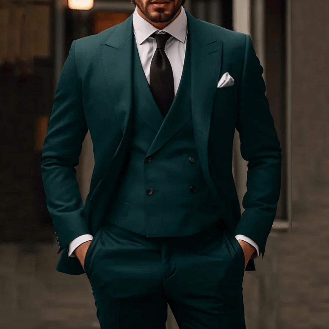 Men Three-Piece Suit Set Peak Lapel Double-Breasted Vest
