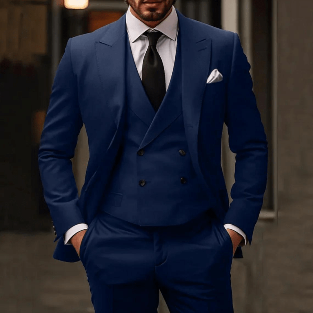 Men Three-Piece Suit Set Peak Lapel Double-Breasted Vest