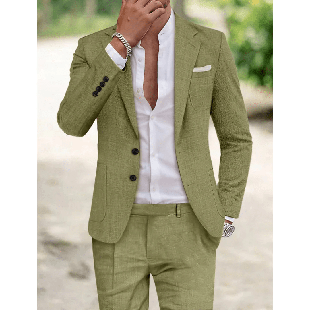 Men Two-Piece Suit Set Notch Lapel Textured Slim Fit
