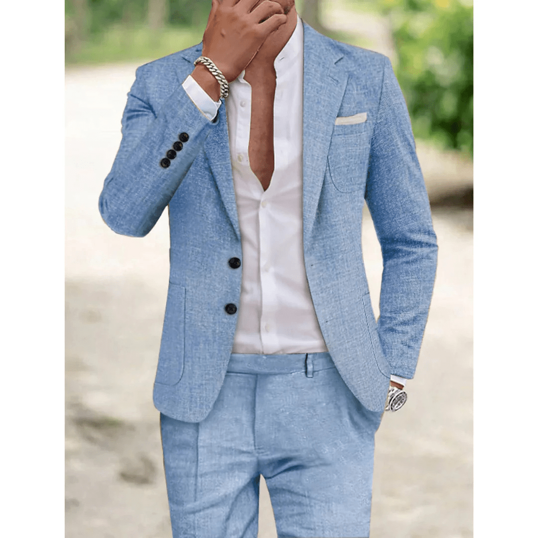 Men Two-Piece Suit Set Notch Lapel Textured Slim Fit