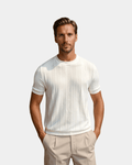 Vertical Ribbed Crew Neck T-Shirt Men Short Sleeve White