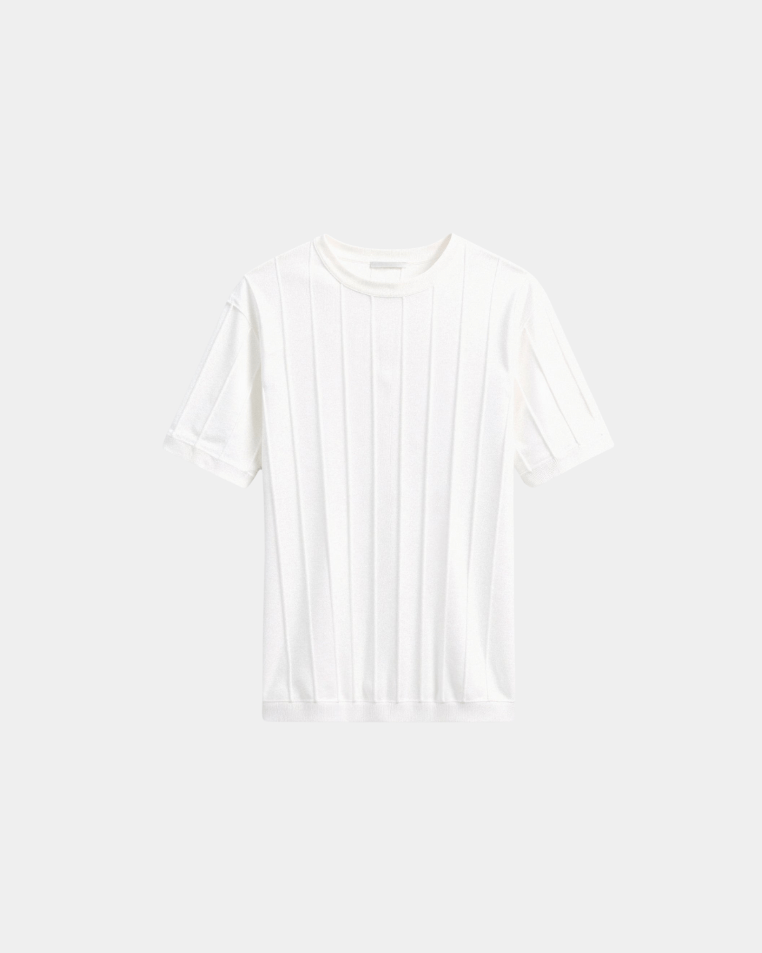 Vertical Ribbed Crew Neck T-Shirt Men Short Sleeve White