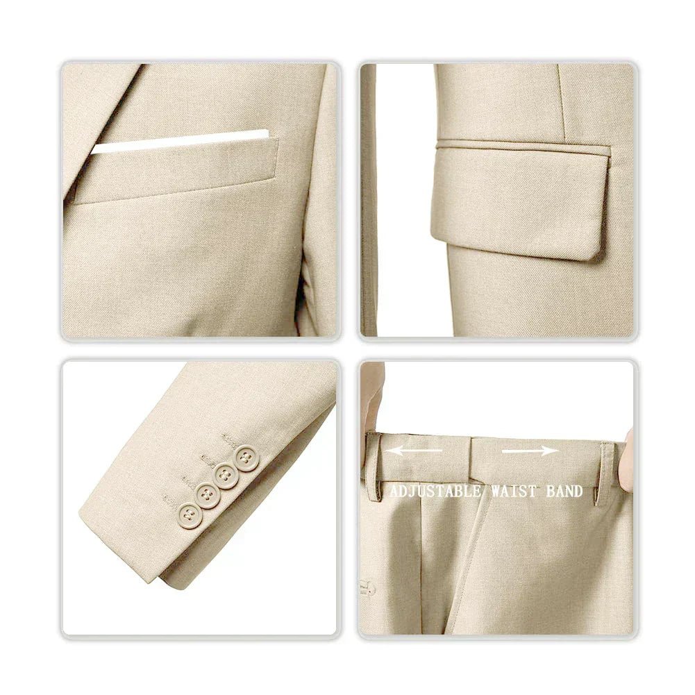 Men Three-Piece Suit Set Notch Lapel Five-Button Vest Slim Fit