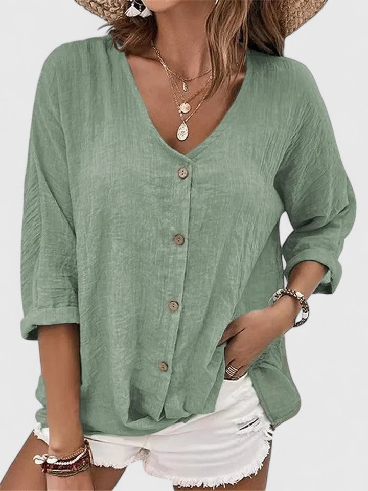 Black V-Neck Tunic Top with Split Bell Sleeves for Women