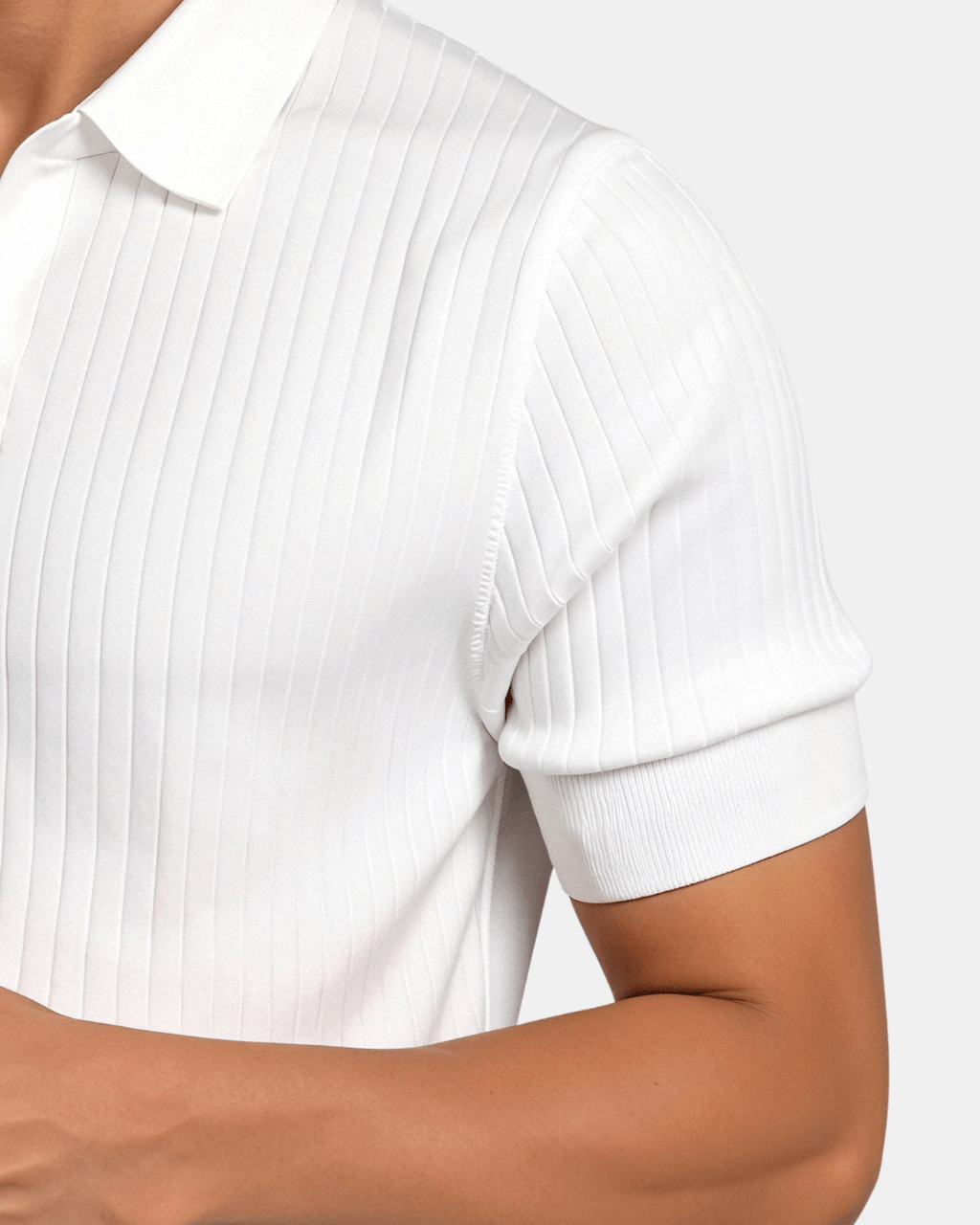 Ribbed Knit Polo Shirt Men Open Placket Short Sleeve Slim Fit