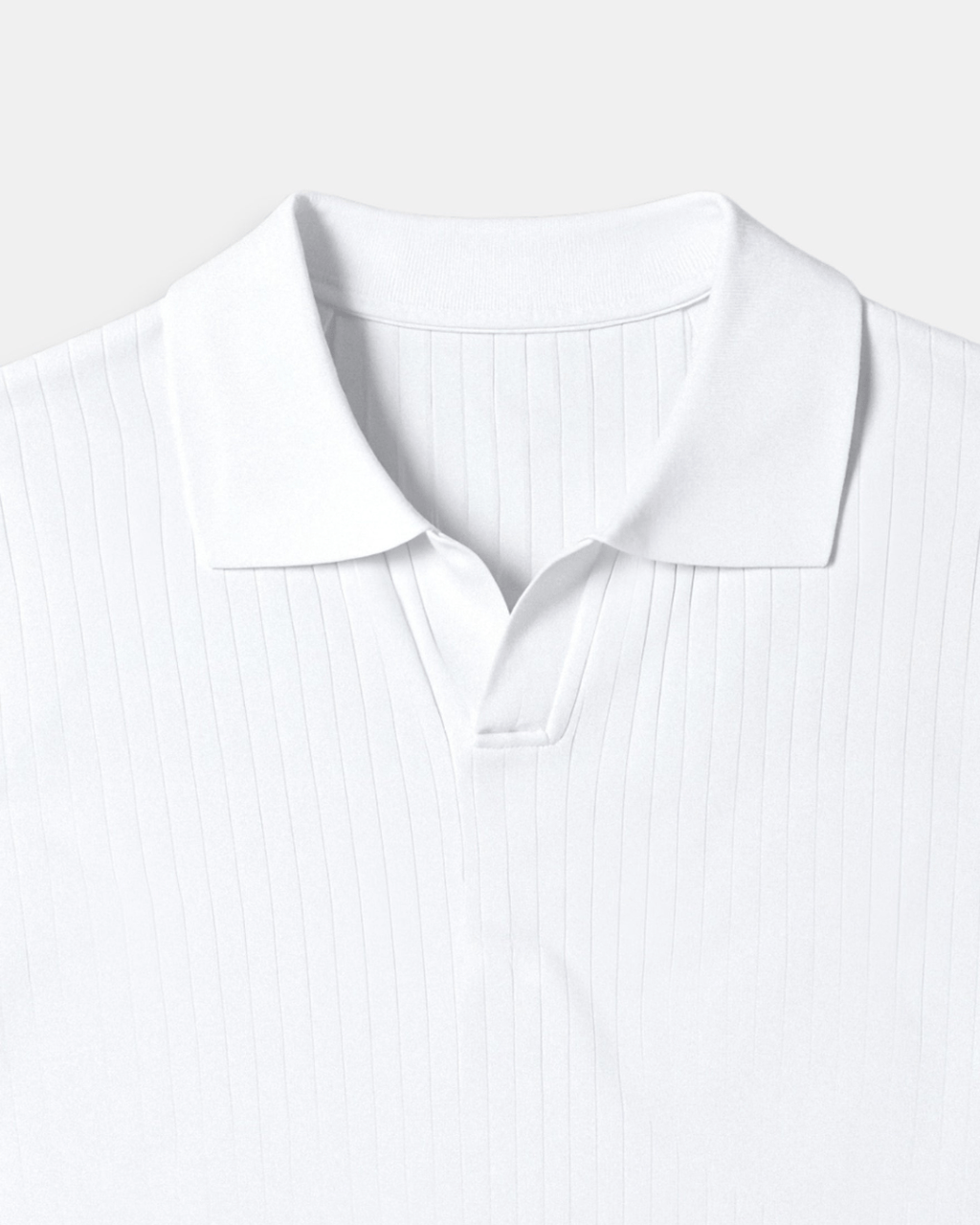 Ribbed Knit Polo Shirt Men Open Placket Short Sleeve Slim Fit