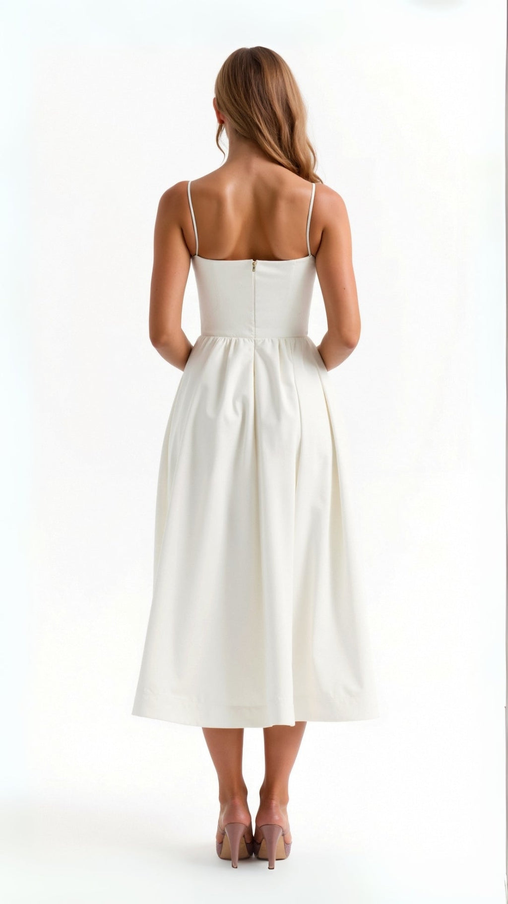 Sleeveless Midi Dress Women Scoop Neck Gathered A-Line Skirt