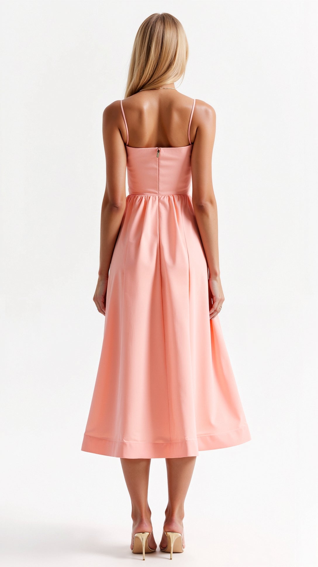 Sleeveless Midi Dress Women Scoop Neck Gathered A-Line Skirt