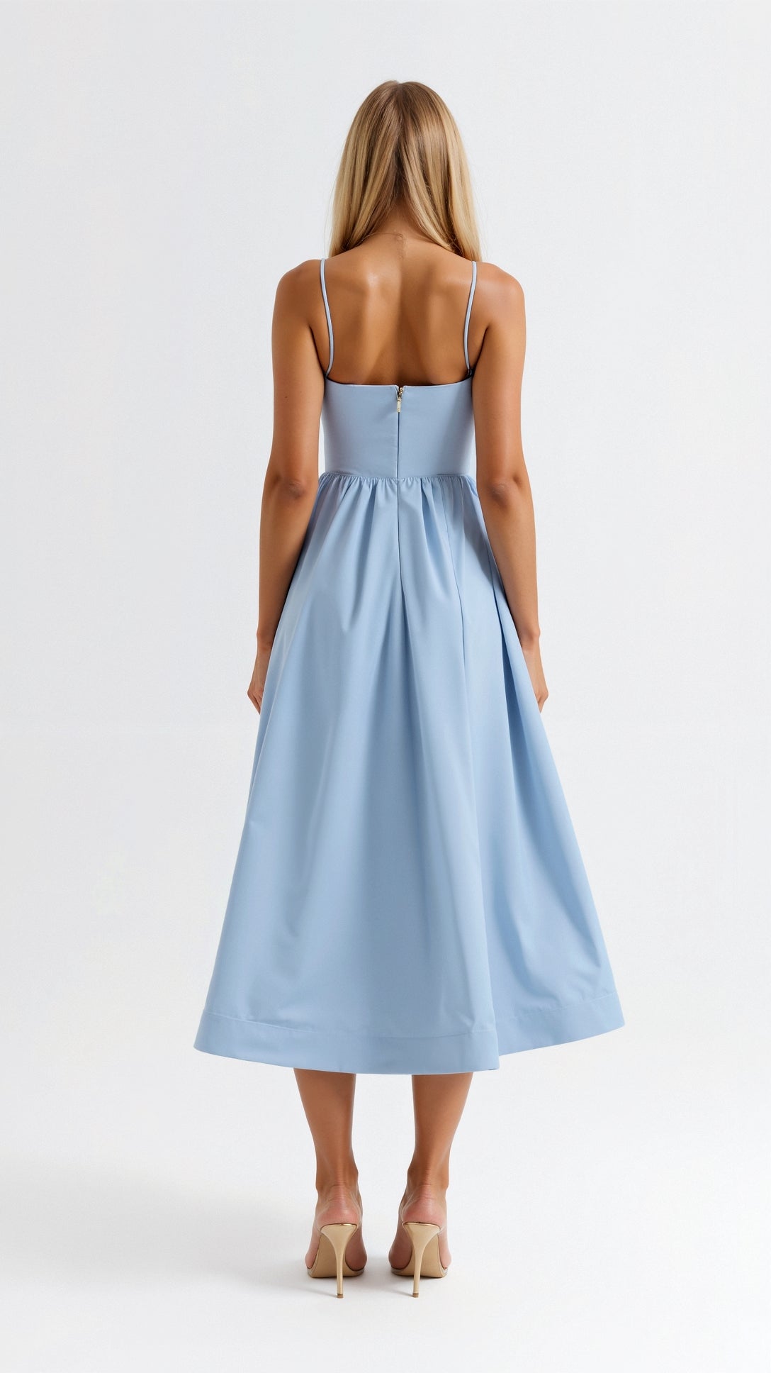 Sleeveless Midi Dress Women Scoop Neck Gathered A-Line Skirt
