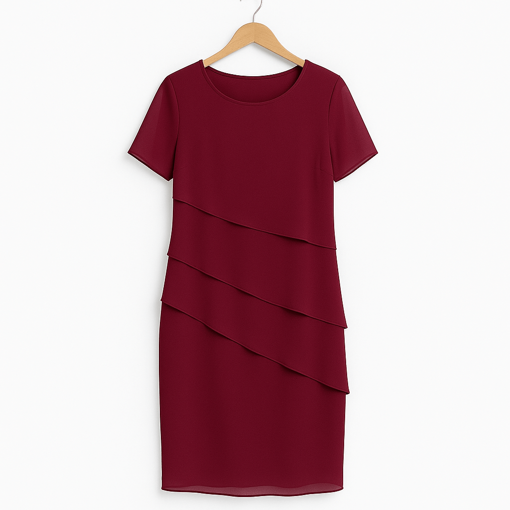 Tiered Chiffon Dress Women Short Sleeve Asymmetric Layers