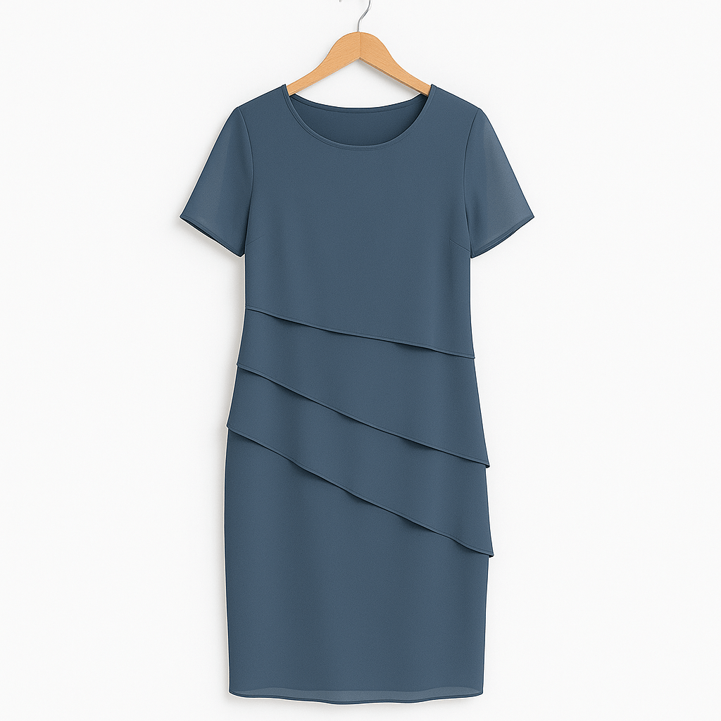 Tiered Chiffon Dress Women Short Sleeve Asymmetric Layers