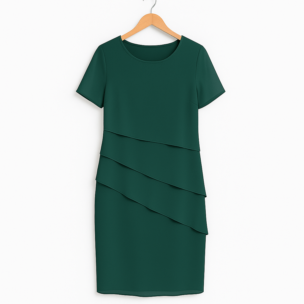 Tiered Chiffon Dress Women Short Sleeve Asymmetric Layers