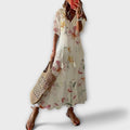 Sky Blue Ikat Damask V-Neck Tiered Maxi Dress
